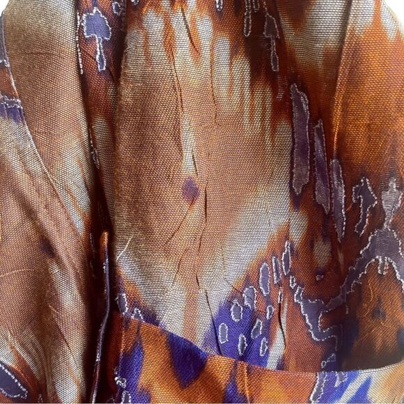 Ruby Rd Mesh Cutout Feather Ikat  Shell Button Flap Pocket Tab Sleeve Blouse - Picture 14 of 16